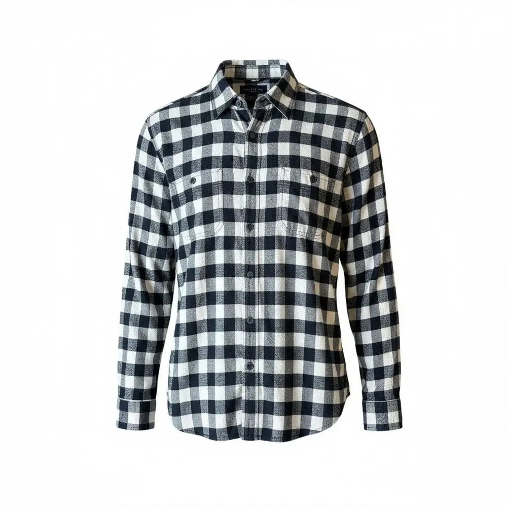 J.Crew Men's Navy & White Buffalo Check‎ 100% Cotton Flannel Shirt - Size Medium